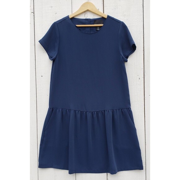 Cynthia Rowley Womens Navy Blue Ruffled Button Sheath Dress Sz 4 - Picture 1 of 10